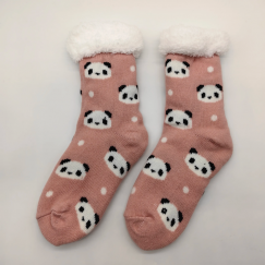 Pink Panda Pattern Thermal Fuzzy Slipper Socks 18 Pairs